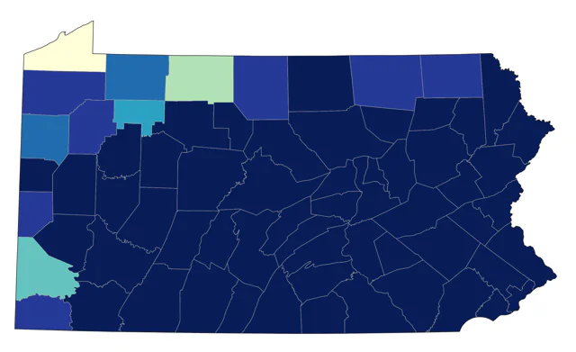 Worm-eating Warbler county map