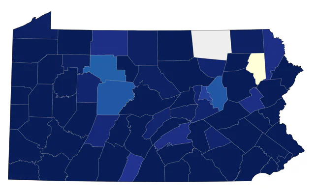 Yellow-throated Warbler county map