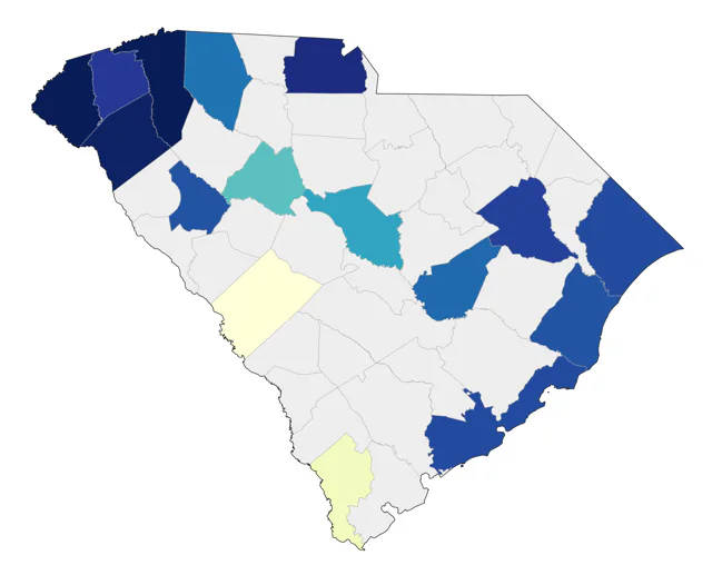 Common Merganser county map
