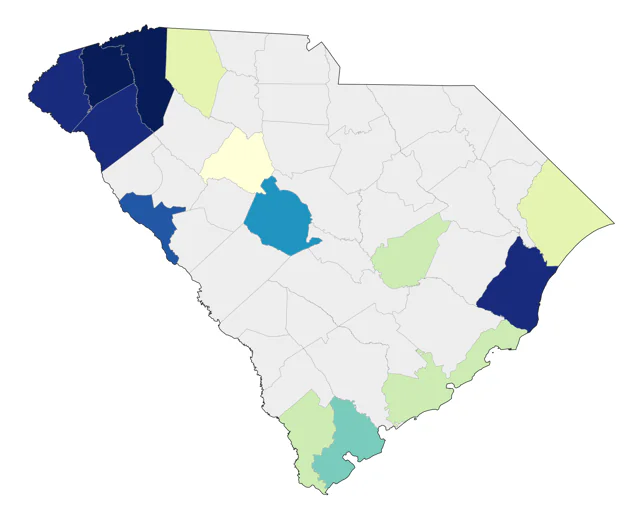 Red-necked Grebe county map