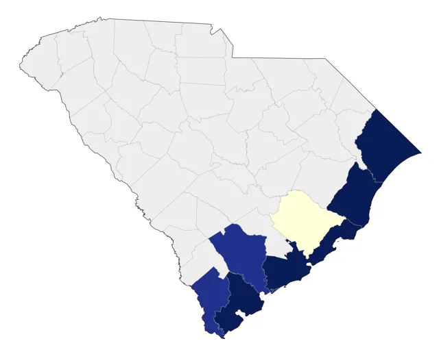 Saltmarsh Sparrow county map