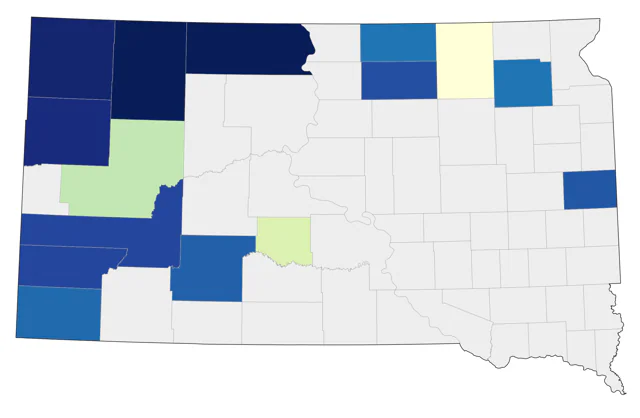 Baird's Sparrow county map