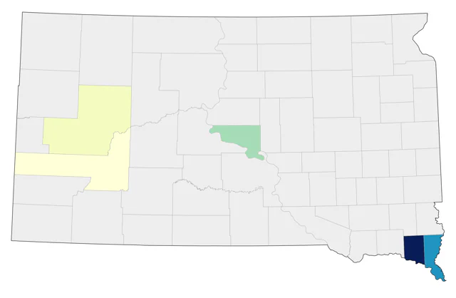 Yellow-throated Warbler county map