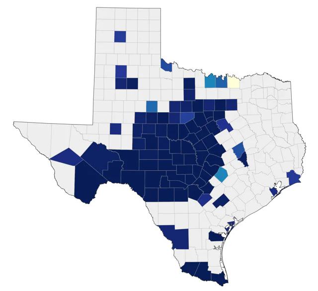 Black-capped Vireo county map