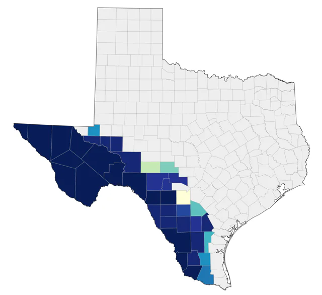 Black-tailed Gnatcatcher county map