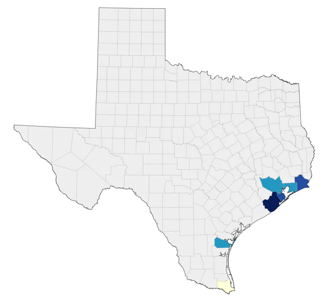 Black-whiskered Vireo county map