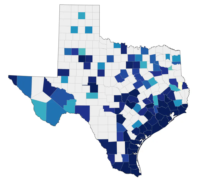 Brown Pelican county map
