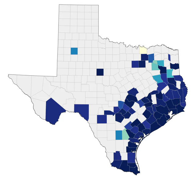 Cerulean Warbler county map