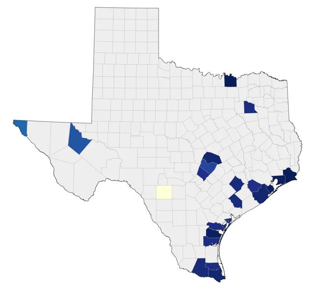 Fork-tailed Flycatcher county map