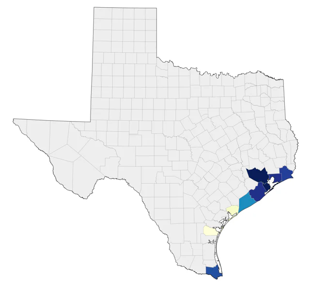 Gray Kingbird county map