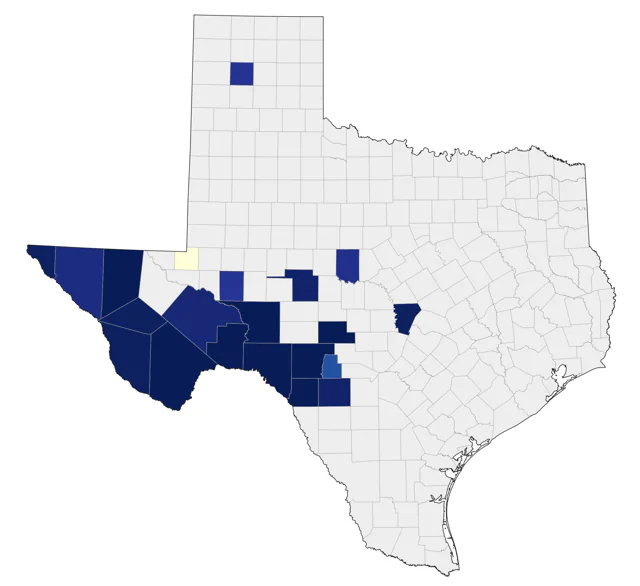 Gray Vireo county map
