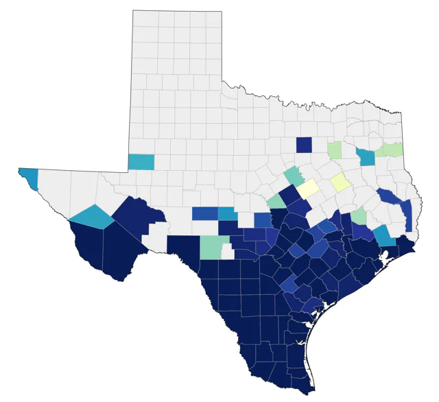 Least Grebe county map