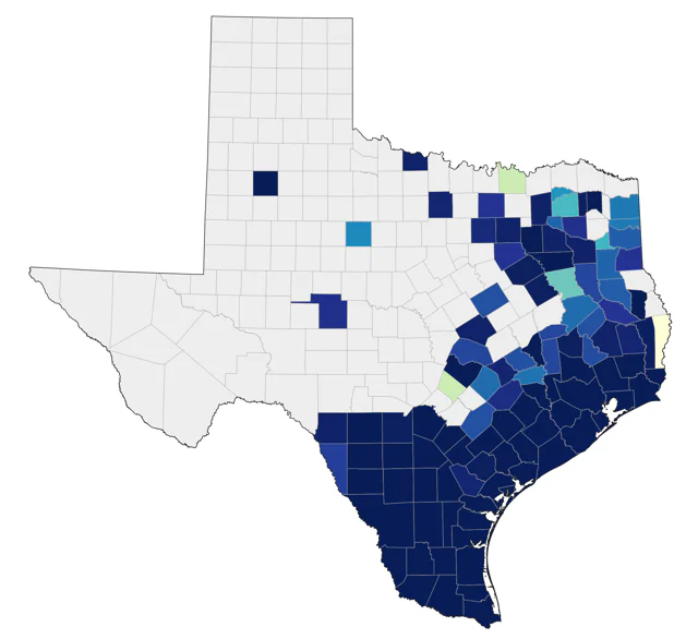 Mottled Duck county map