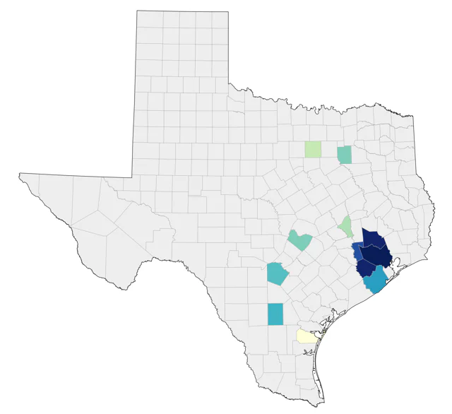 Northern Red Bishop county map