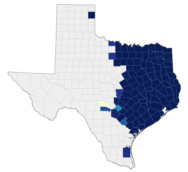 Pileated Woodpecker county map