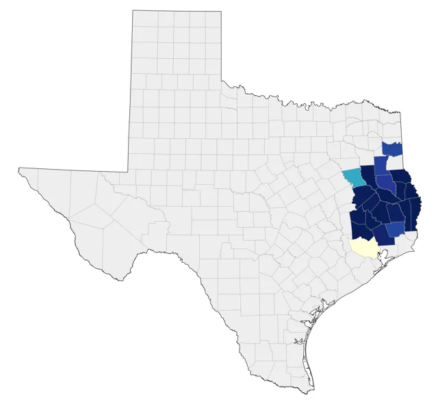 Red-cockaded Woodpecker county map