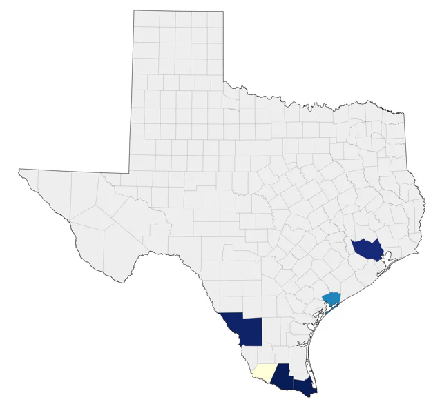 Red-lored Amazon county map