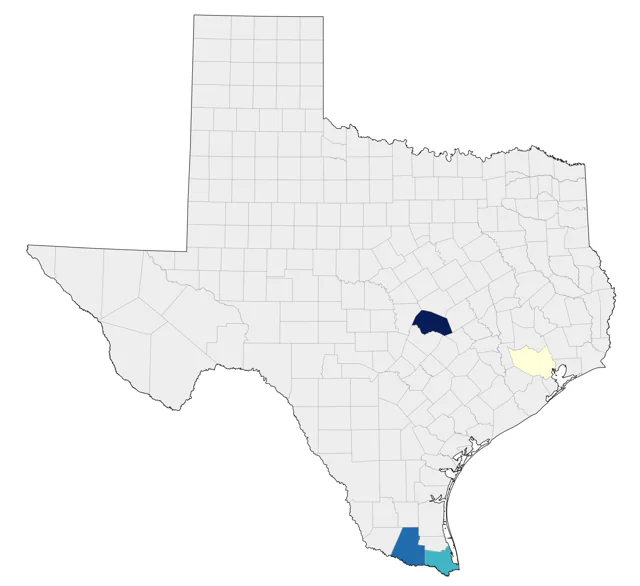 Red-masked Parakeet county map