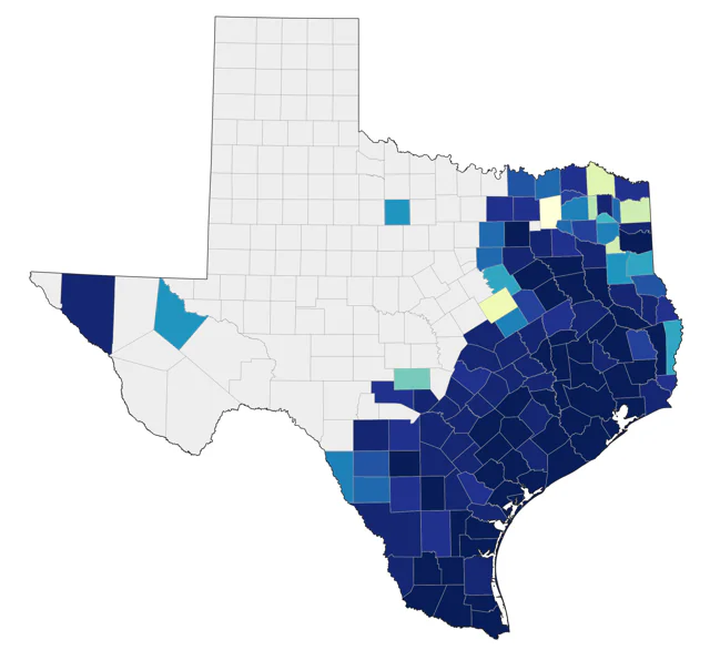 Wood Stork county map