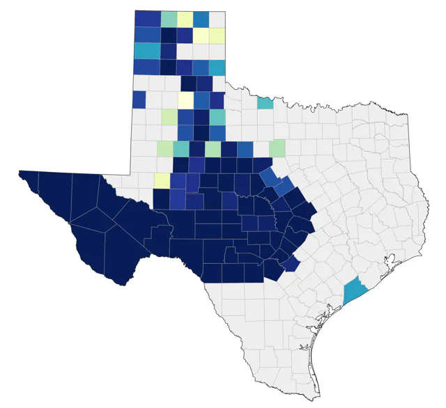 Woodhouse's Scrub-Jay county map