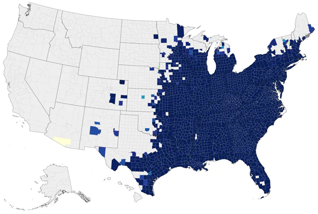 Acadian Flycatcher county map