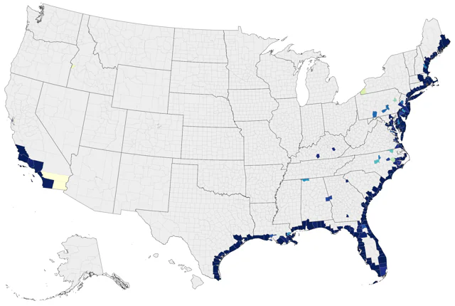 American Oystercatcher county map