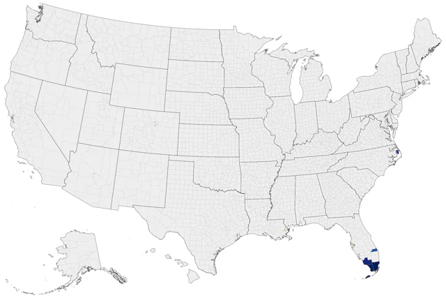 Antillean Nighthawk county map