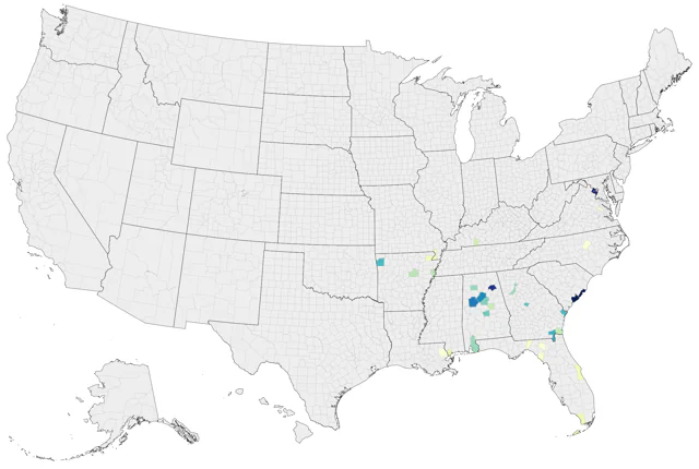 Bachman's Warbler county map