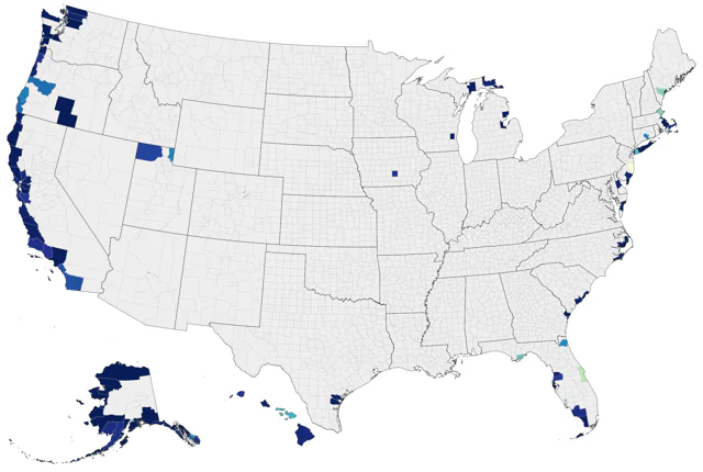 Bar-tailed Godwit county map
