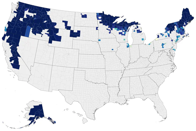 Black-backed Woodpecker county map