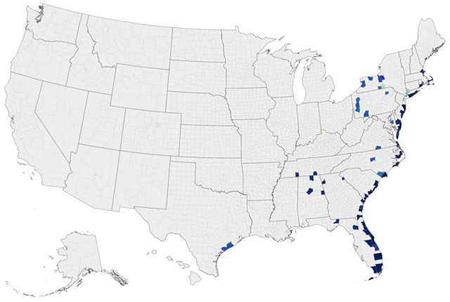 Black-capped Petrel county map