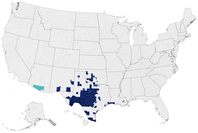Black-capped Vireo county map