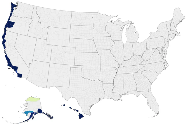Black-footed Albatross county map