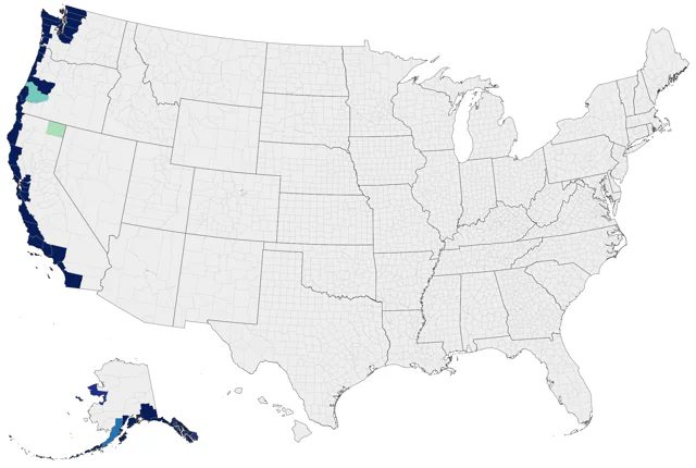 Black Oystercatcher county map