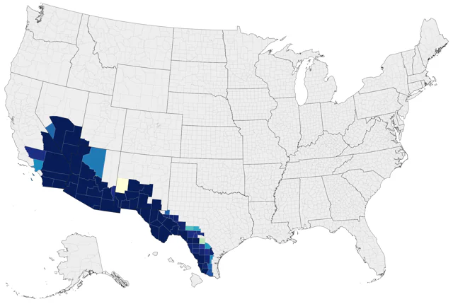 Black-tailed Gnatcatcher county map