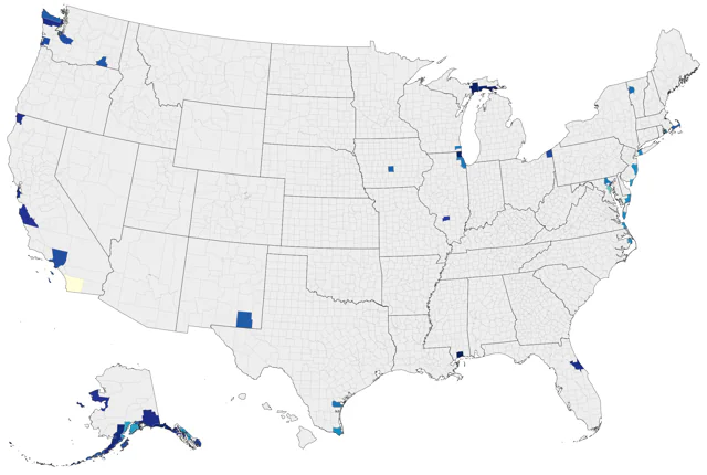 Black-tailed Gull county map