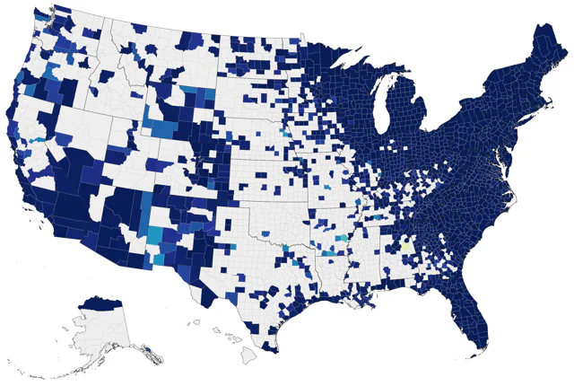 Black-throated Blue Warbler county map