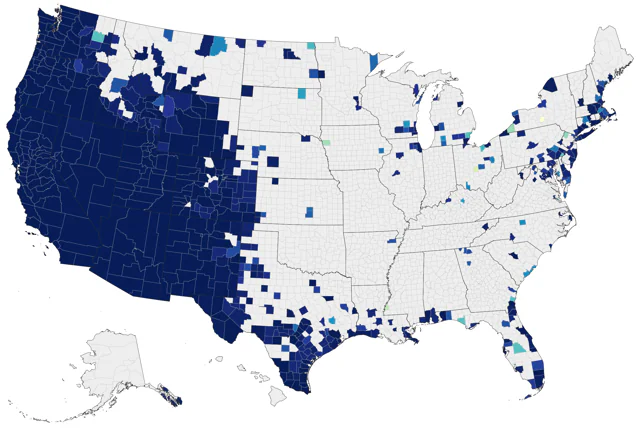 Black-throated Gray Warbler county map