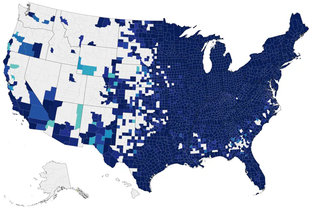 Black-throated Green Warbler county map