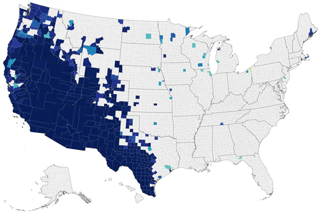 Black-throated Sparrow county map