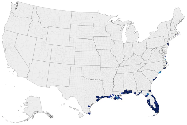 Black-whiskered Vireo county map