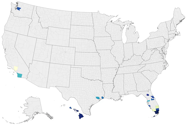 Blue-and-yellow Macaw county map