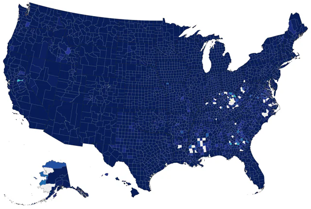 Blue-winged Teal county map