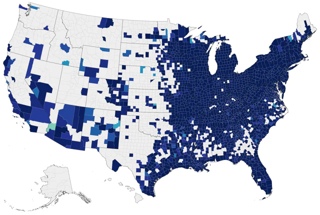 Blue-winged Warbler county map