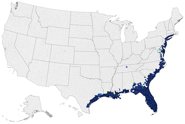 Boat-tailed Grackle county map
