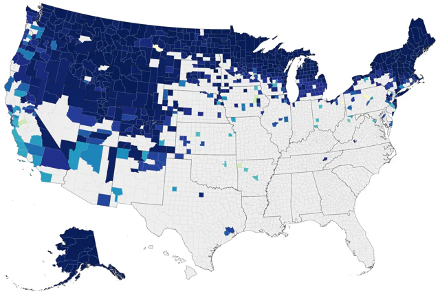 Bohemian Waxwing county map