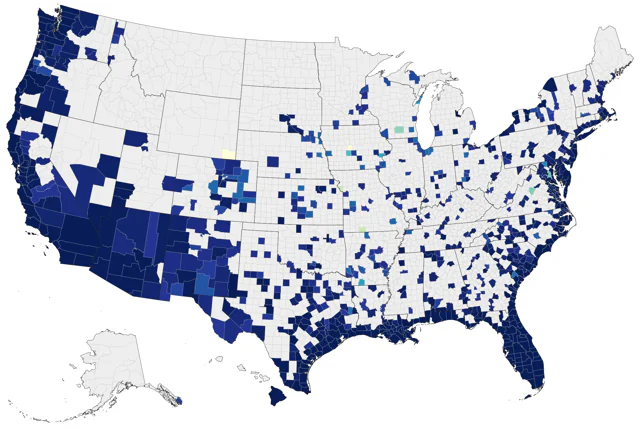 Brown Pelican county map