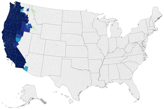 California Scrub-Jay county map