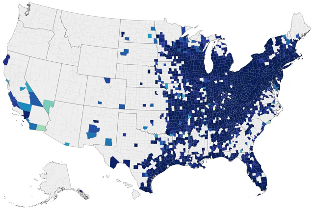 Cerulean Warbler county map