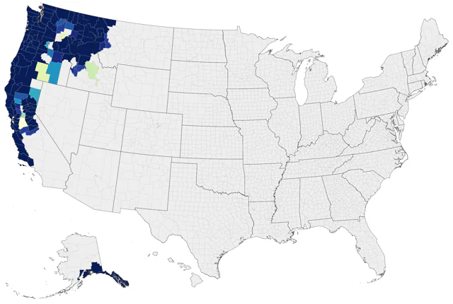 Chestnut-backed Chickadee county map